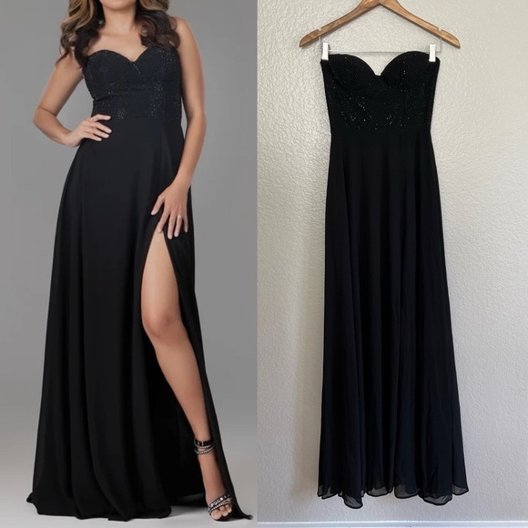 NWOT Remember This Moment Black Rhinestone Strapless Maxi Dress - Picture 3 of 9